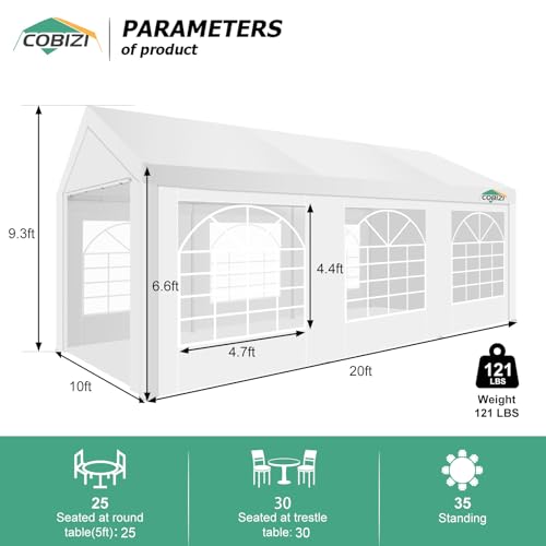 COBIZI 20x40 Party Tent Heavy Duty, Galvanized Wedding Tent, Event Shelter for Parties, Outdoor with Removable Sidewall & Built-in Sandbag, Carpas para Fiestas, Large Canopy, Waterproof, White