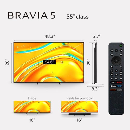 Sony BRAVIA 5 65 Inch TV, Mini LED, 4K Smart Google TV, XR Processor with AI Technology,120hz Television with Dolby Vision/Atmos, Exclusive Features for PlayStation?5, K-65XR50, 2025 Model