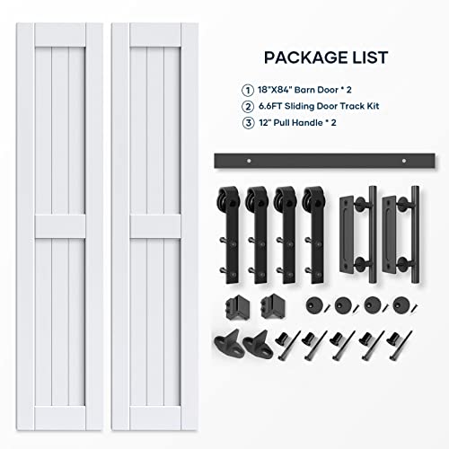 EaseLife 54 x 84 inch White Barn Door with 9FT Sliding Door Hardware Kit Included & Handle,Solid Wood Covered with Waterproof PVC Surface,DIY Assemblely,Easy Install,H-Frame,Fit 50-52in Wide Opening