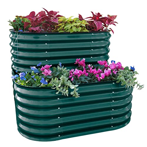 Vego garden Cascading Raised Garden Planter Box Outdoor Metal Galvanized Gardening Bed for Vegetables Herb & Flower, Pearl White