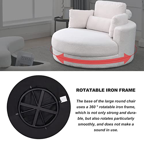 42.9" Oversized Swivel Accent Barrel Linen Tufted Upholstered Sofachair W/3 Pillows, Comfy Leisure Lounge Club Round Armchair Cozy Sofa & Chair for Home Apartment Office Hotel Living Room, Orange