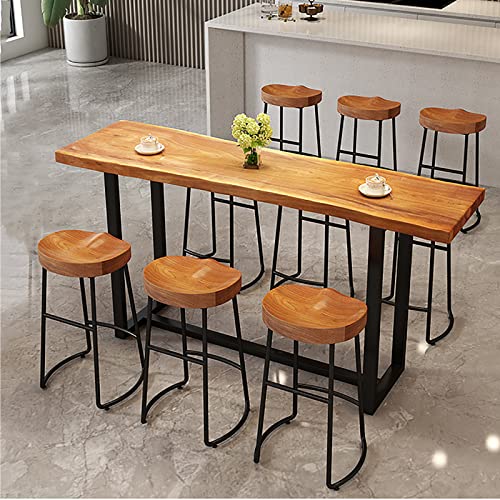 Industrial Bar Table,Solid Wood Bar Height Table Creative Live Edge Dining Table,Long Bar Table Rustic Tall Counter Height Table,Rectangular Narrow Bar Table(86.6" with 4 stools, Brown)