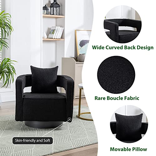 ODUWA Swivel Barrel Accent Chair Set of 2,26" W Modern Round Linen Arm Chair with Weathered Base,Upholstered Comfy 360 Degree Swivel Single Circle Club Chair for Bedroom Living Room Hotel Office