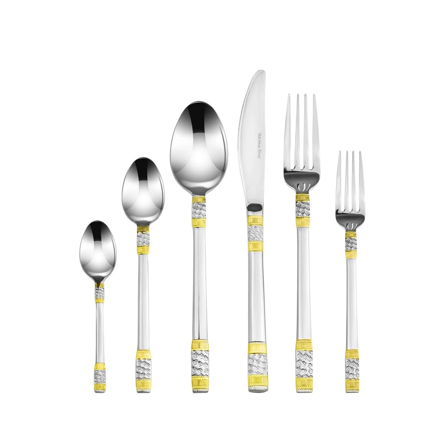 Florentia Collection 75-Piece Cutlery Set 'Principe' 24K Gold-Plated Service for 12, 18/10 Surgical Stainless Steel Flatware Silverware Cutlery with Hostess Set Cherry Color Wood Storage Case