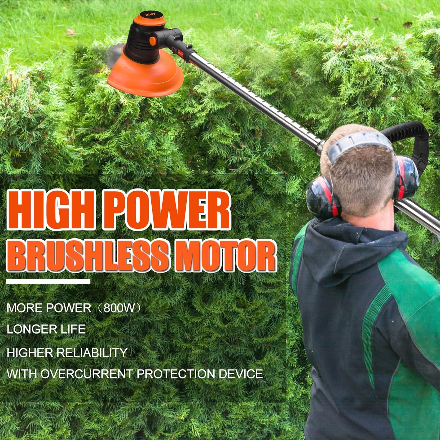 Brushless Motor Weed Eater, 3 Level Adjustable Speed Electric Weed Wacker Cordless Trimmer with Power Display, Portable Battery Powered Rechargeable Home Lawn Mower for Lawn, Yard, Garden