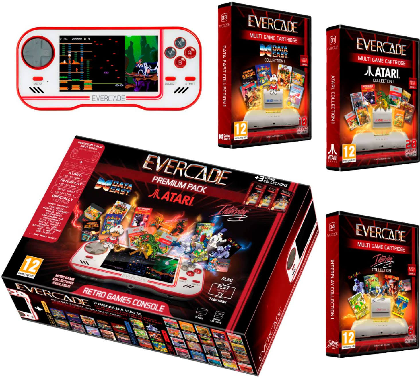 Evercade Premium Pack Includes 3 Cartridges Collections: Atari Volume 1, Interplay Volume 1 and Dataeast Volume 1 - Electronic G