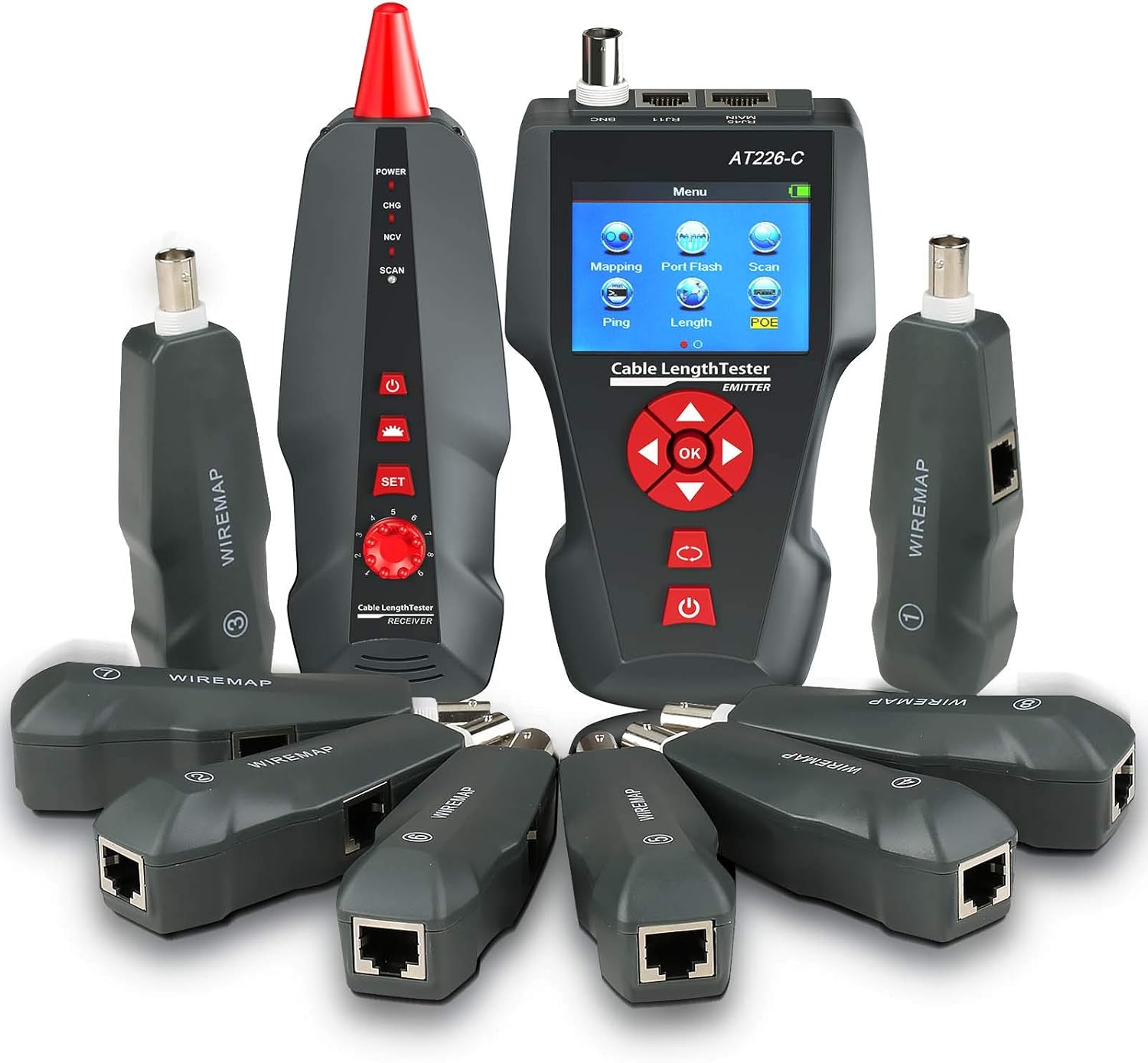 NOYAFA Network Cable Tester,AT278 TDR Multi-functional LCD Tracker For RJ45, RJ11, BNC, Metal Cable,PING/POE NF-8601S