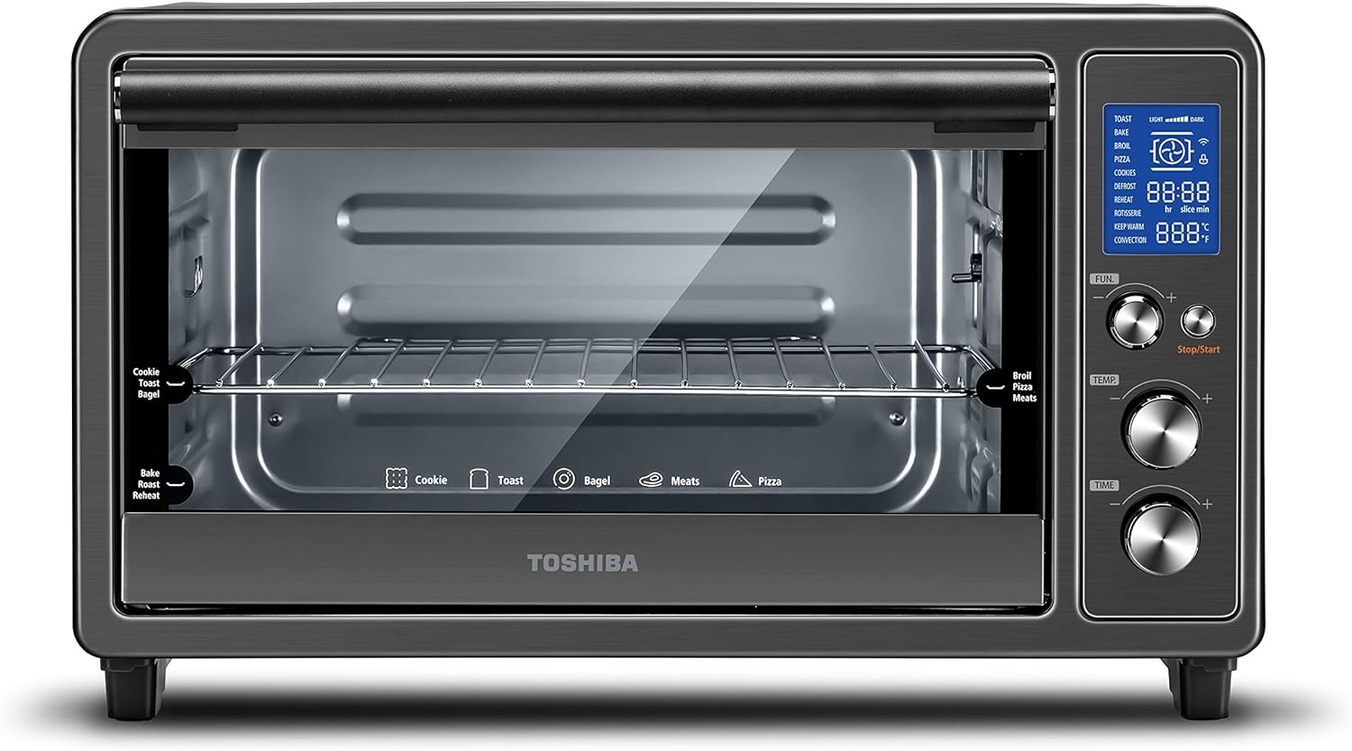 Toshiba Digital Toaster Oven with Double Infrared Heating and Speedy Convection, Larger 6-slice/12-inch Capacity, 1700W, 10 Functions and 6 Accessories Fit All Your Needs