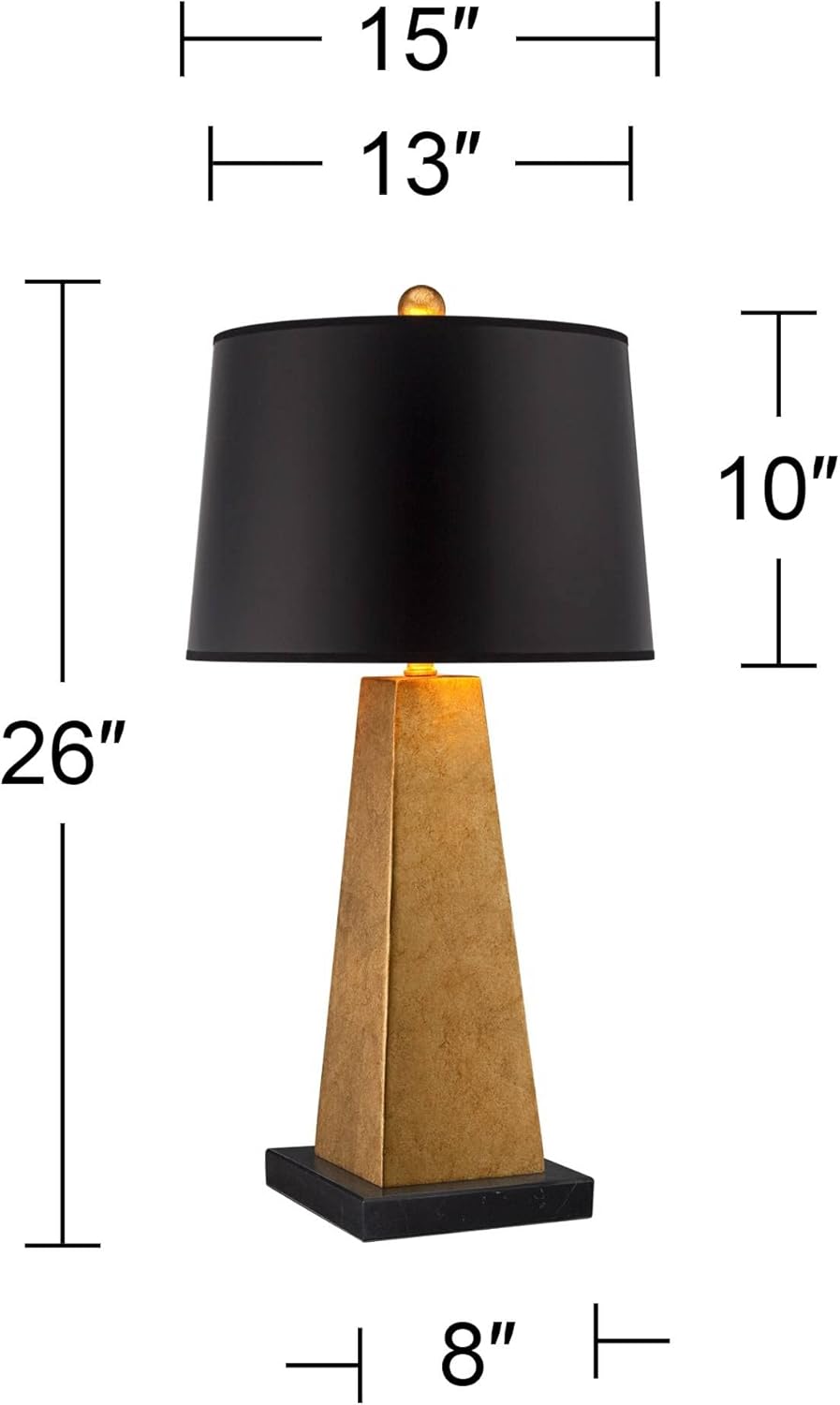 Possini Euro Design Obelisk Modern Table Lamp 26" High with Square Black Marble Riser Gold Leaf Tapered Paper Drum Shade for Bedroom Living Room Nightstand Bedside Night Stand Office Kids Room