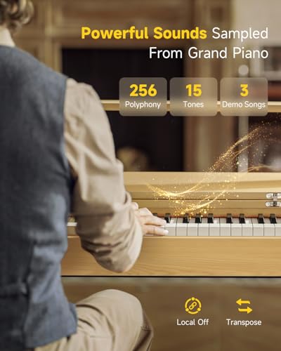 Donner OURA R300 88 Key Weighted Keyboard Piano for Advanced, Home Digital Piano with 88 Keys Graded Hammer Standard Keyborad, Bluetooth, LOCAL OFF, 2*15W, Half-pedal, 256 Polyphony, Walnut Wood Color
