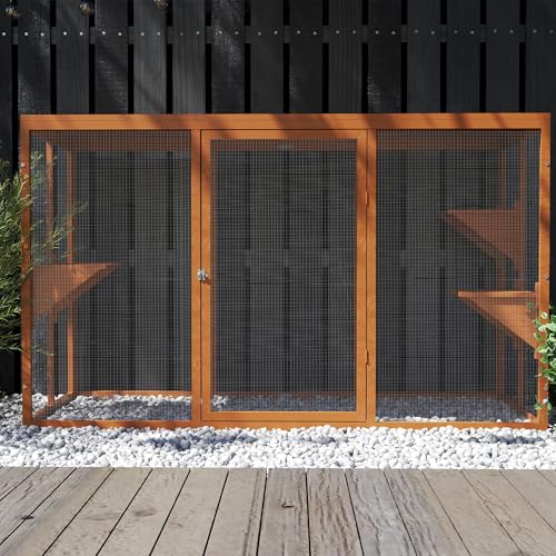 Catio Outdoor Cat Enclosure,71" L Outside Cat House Weatherproof, Wooden Large Catios for Cats Patio, Cat Houses with 3 Platforms,Grey
