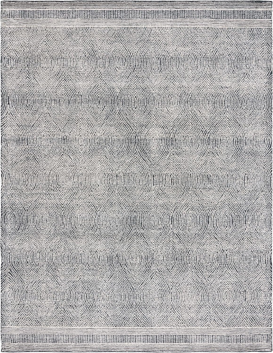 SAFAVIEH Abstract Collection Area Rug - 9' x 12', Ivory & Charcoal, Handmade Wool, Ideal for High Traffic Areas in Living Room, Bedroom (ABT340H)