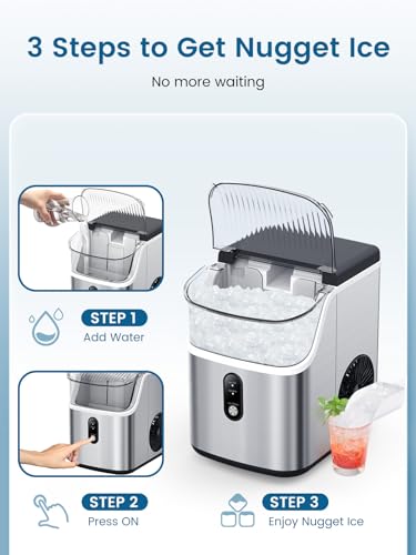 COWSAR Nugget Ice Makers Countertop, Soft Chewable Crushed Ice Maker Machine, Portable Pebble Ice Maker Countertop, 34Lbs/Day, Self-Cleaning, One-Button Operation Ice Machine