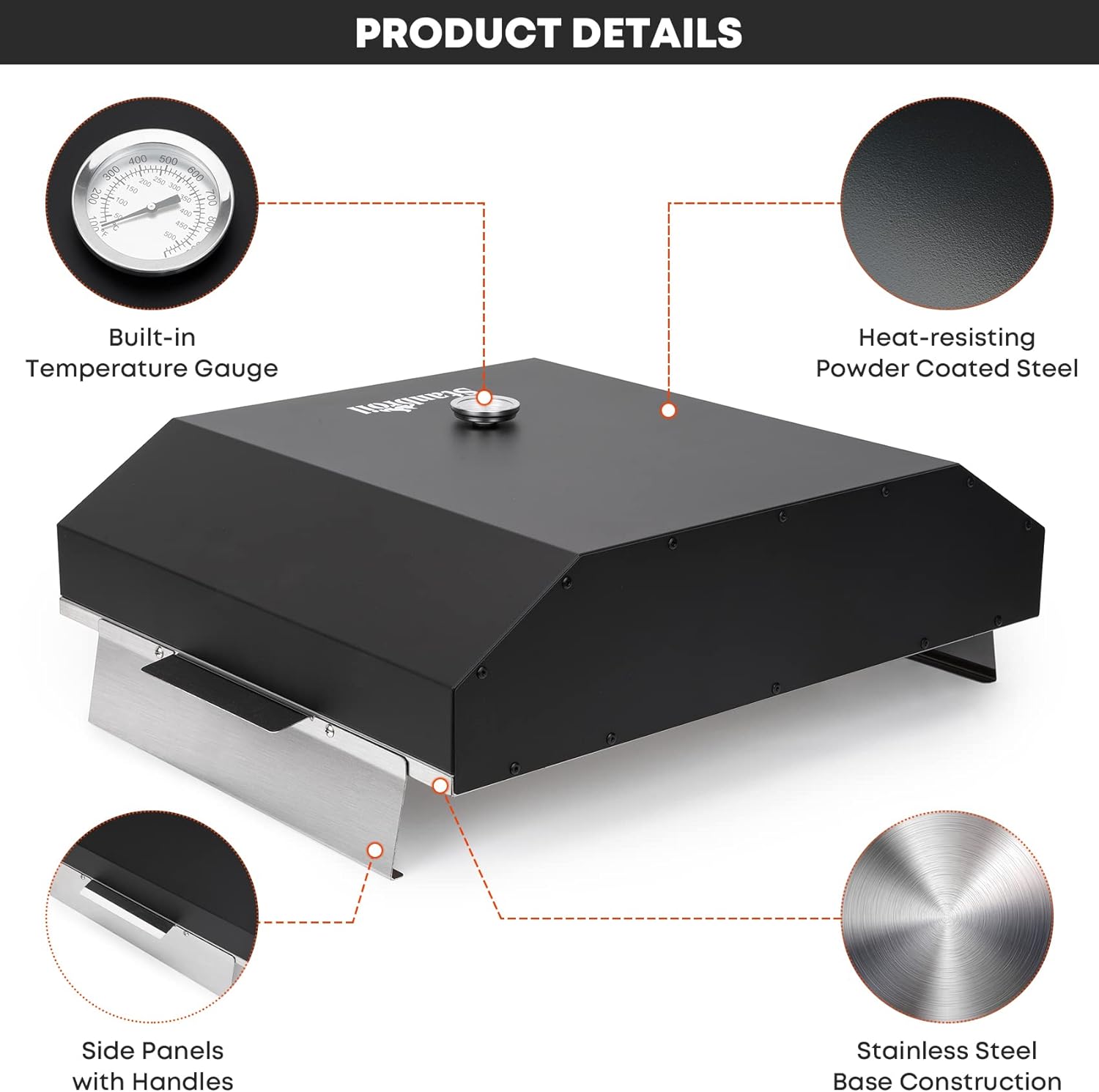 Stanbroil Pizza Oven for Blackstone 36" Gas Griddle Cooking Station, Outdoor Pizza Maker with Side Panels and Temperature Gauge, 17.7 in. x 13.7 in. Pizza Stone