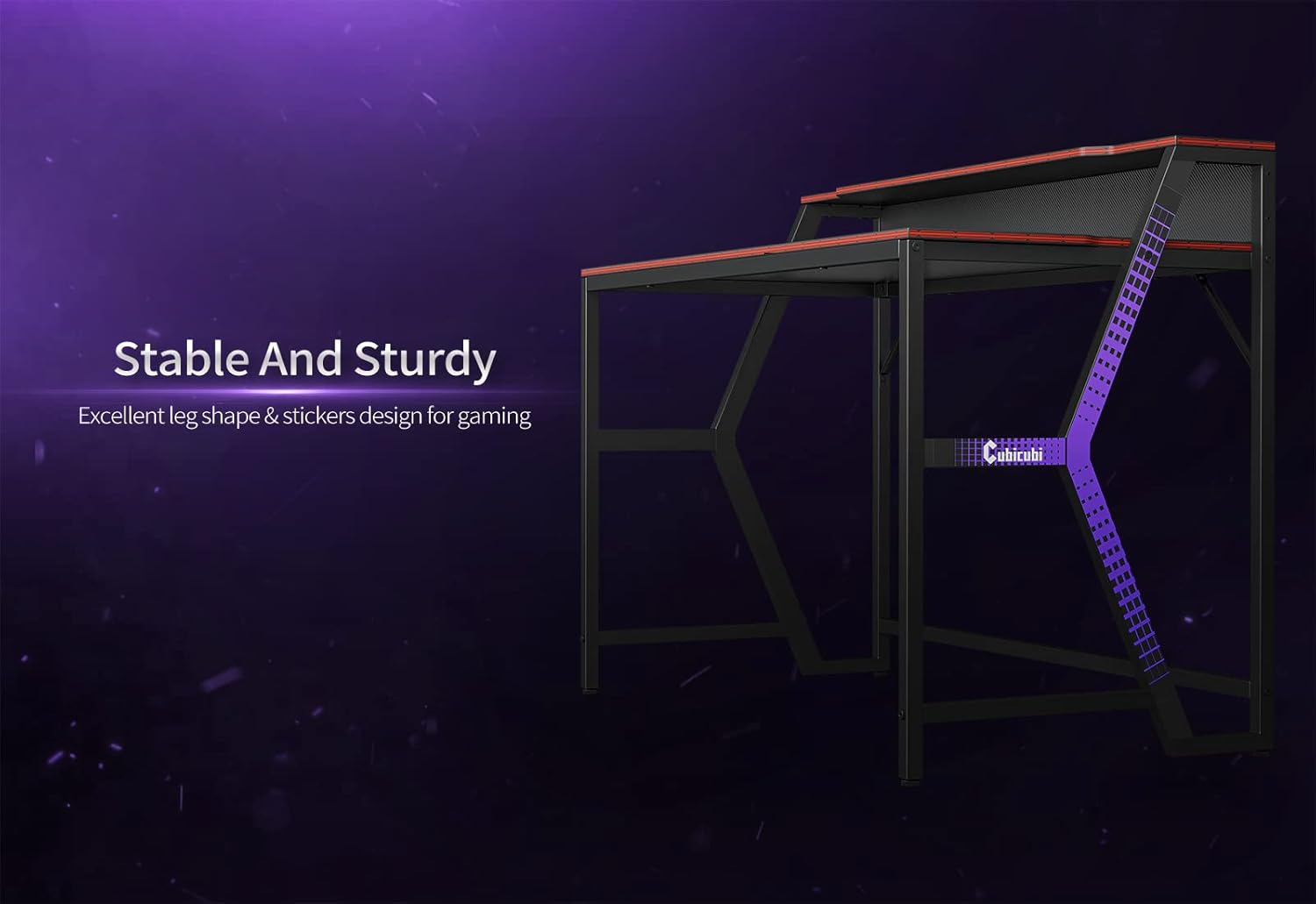 CubiCubi Carrier Gaming Desk 47 inch Gamer Workstation, Home Computer Carbon Fiber Surface Gaming Desk PC Table with Monitor Stand