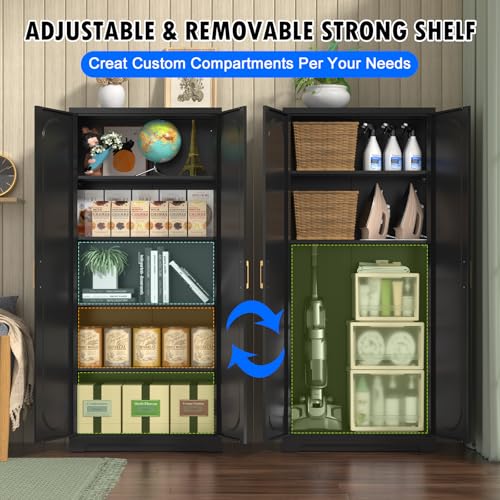 Metal Storage Cabinet with Doors and Shelves, 71 Inch Tall Kitchen Pantry Cabinet, Pantry Cabinets for Kitchen Storage, Freestanding Cupboard for Living, Dining Room, White, Assembly Required