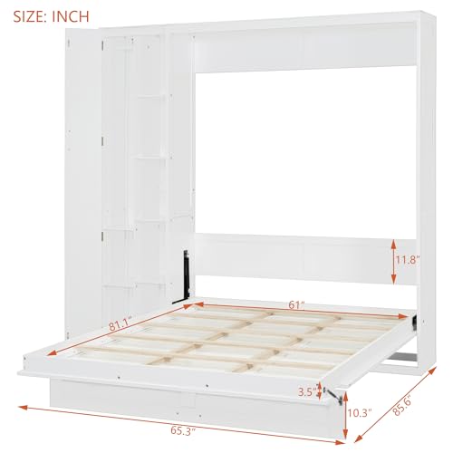 Harper & Bright Designs Queen Size Murphy Bed Wall Bed with Storage Shelves, Wardrobe and LED Lights, Space-Saving for Multipurpose Guest Room or Home Office, Gray