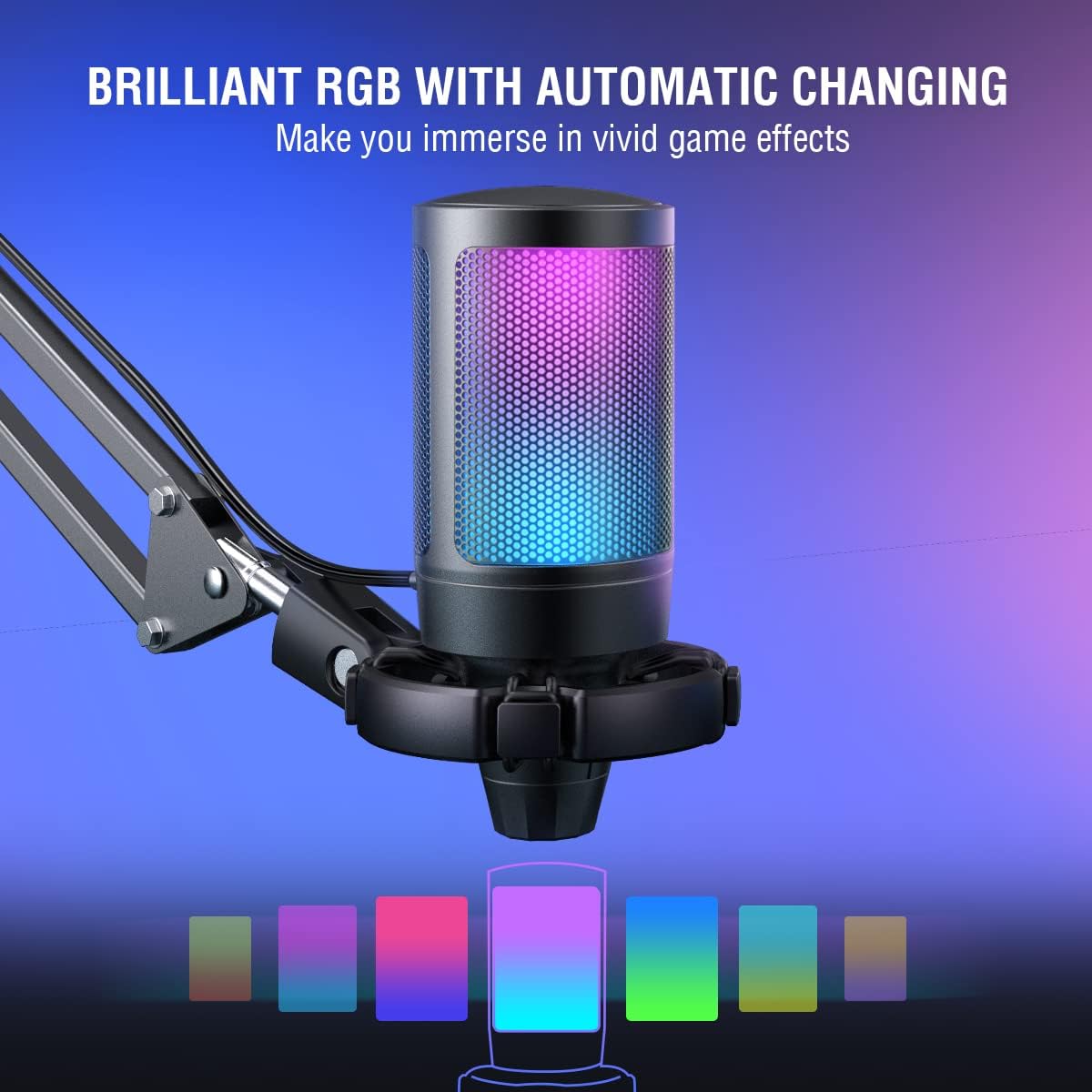FIFINE USB Gaming Microphone Kit, Plug & Play for PC, PS4/5, 192 kHZ Condenser Cardioid Microphone Set with Mute Button, Volume Gain, RGB, Arm Stand, for Streaming, Discord, Twitch, Video, Youtube-A6T Pack of 2