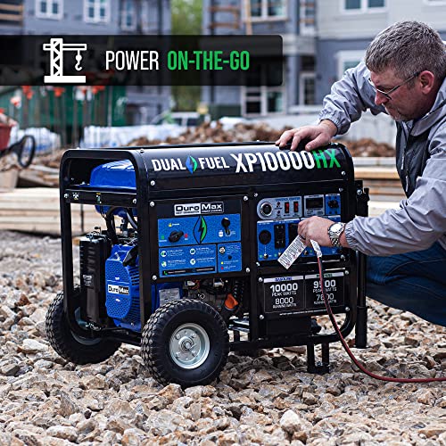 DuroMax XP13000HXT 13,000-Watt 500cc Tri Fuel Gas Propane Natural Gas Portable Generator with CO Alert, Black/Blue