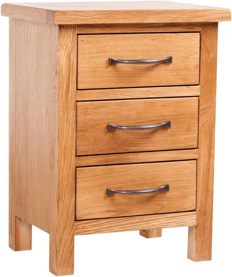vidaXL Solid Oak Wood Nightstand w/ 3 Drawers Side Storage Table Cabinet Stand