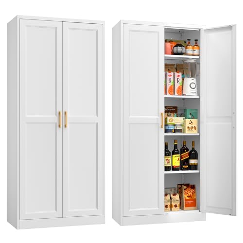 71" Tall Metal Storage Cabinet, Kitchen Pantry Storage Cabinets with Doors and 4 Shelves, White Pantry Cabinet, Utility Kitchen Cupboard, Large Steel Cabinets for Dining Room, Office, Living Room