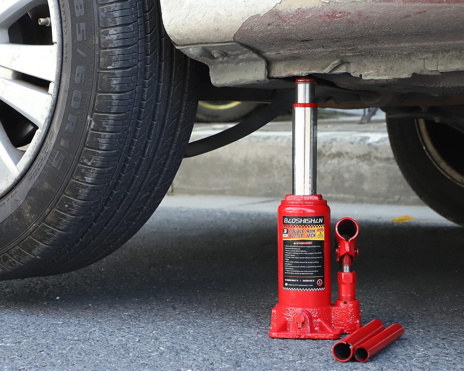 BAOSHISHAN 3 Ton Double Ram Bottle Jack 6-1/2 to 16-1/2 Lifting Range Portable Hydraulic Jack with Carrying Case