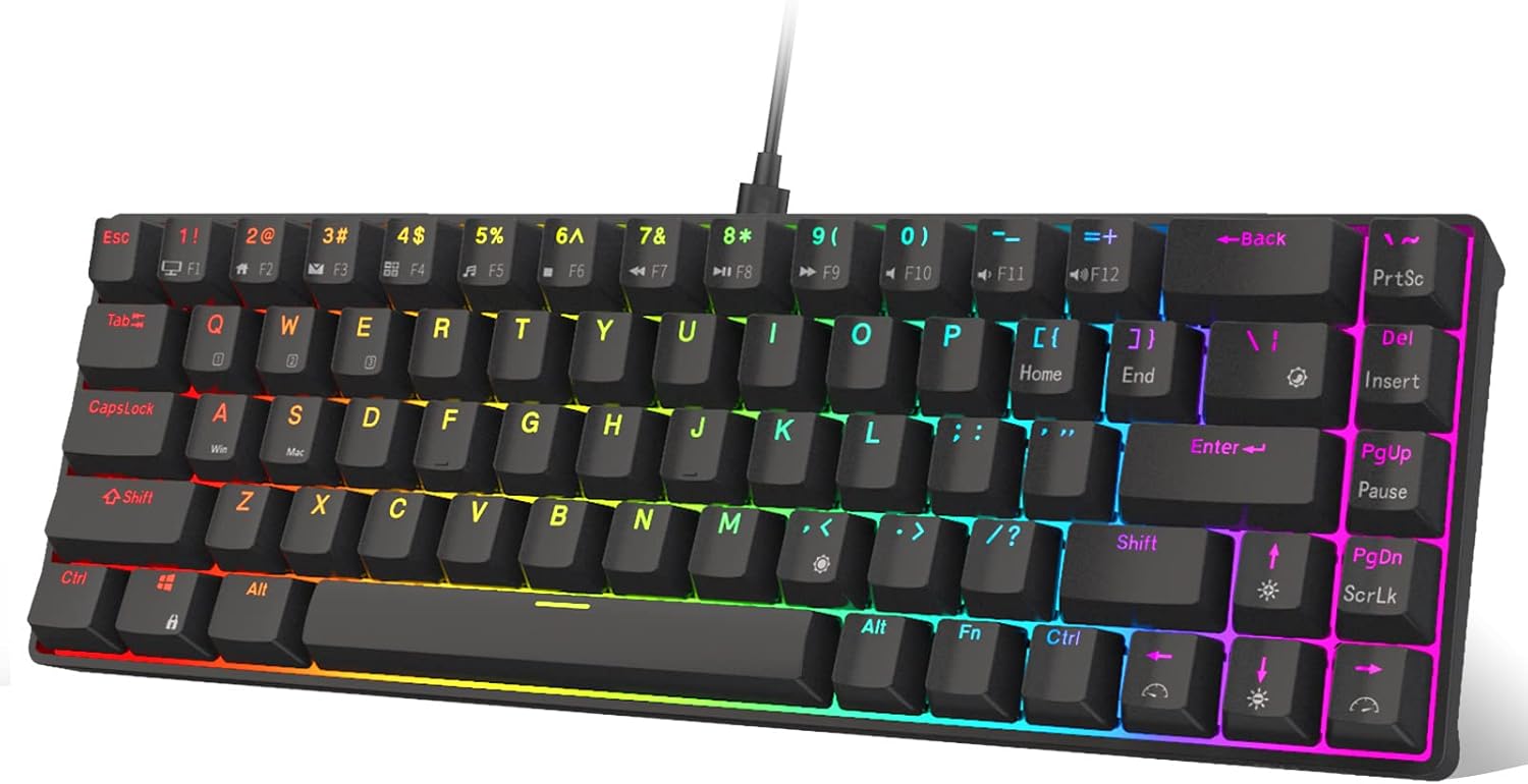RK ROYAL KLUDGE RK68 (RK855) Wired 65% Mechanical Keyboard, RGB Backlit Ultra-Compact 60% Layout 68 Keys Gaming Keyboard, Hot Swappable Keyboard with Stand-Alone Arrow/Control Keys, Brown Switch White