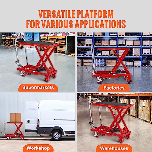 VEVOR Electric Lift Table, 330 lbs Capacity Single Scissor Lift Table, 8-28 in Height Adjustable Lifting Platform, Coffee Table Lift with 4 Wheels, for Material Handling and Transportation, Black