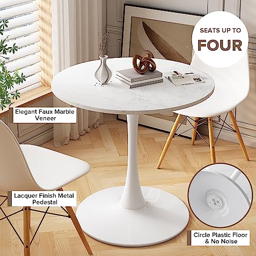 47.24" Round Dining Table for 4-6 People,Mid-Century Tulip Dining Kitchen Table,MDF Tabletop and Pedestal Dining Table,Easy Assembled End Table Leisure Coffee Table,White