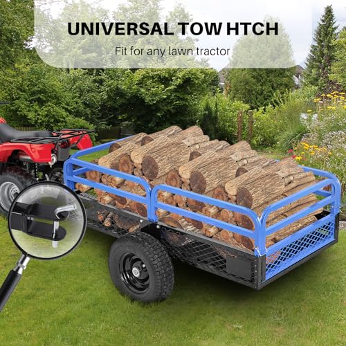 Heavy Duty Steel ATV Dump Trailer, 1500-Pound Load Capacity, Tow Behind Dump Cart Garden Trailer, with Removable Sides and 2 Tires, for Mowers, Tractors, ATV, UTV