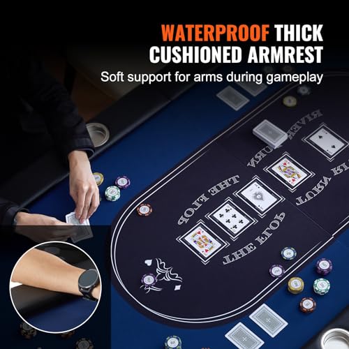 VEVOR 10 Player Poker Foldable Portable Folding Card Board Game, Casino Leisure, Blackjack Texas Holdem Table with Padded Rails and Stainless Steel Cup Holders, 84", Blue
