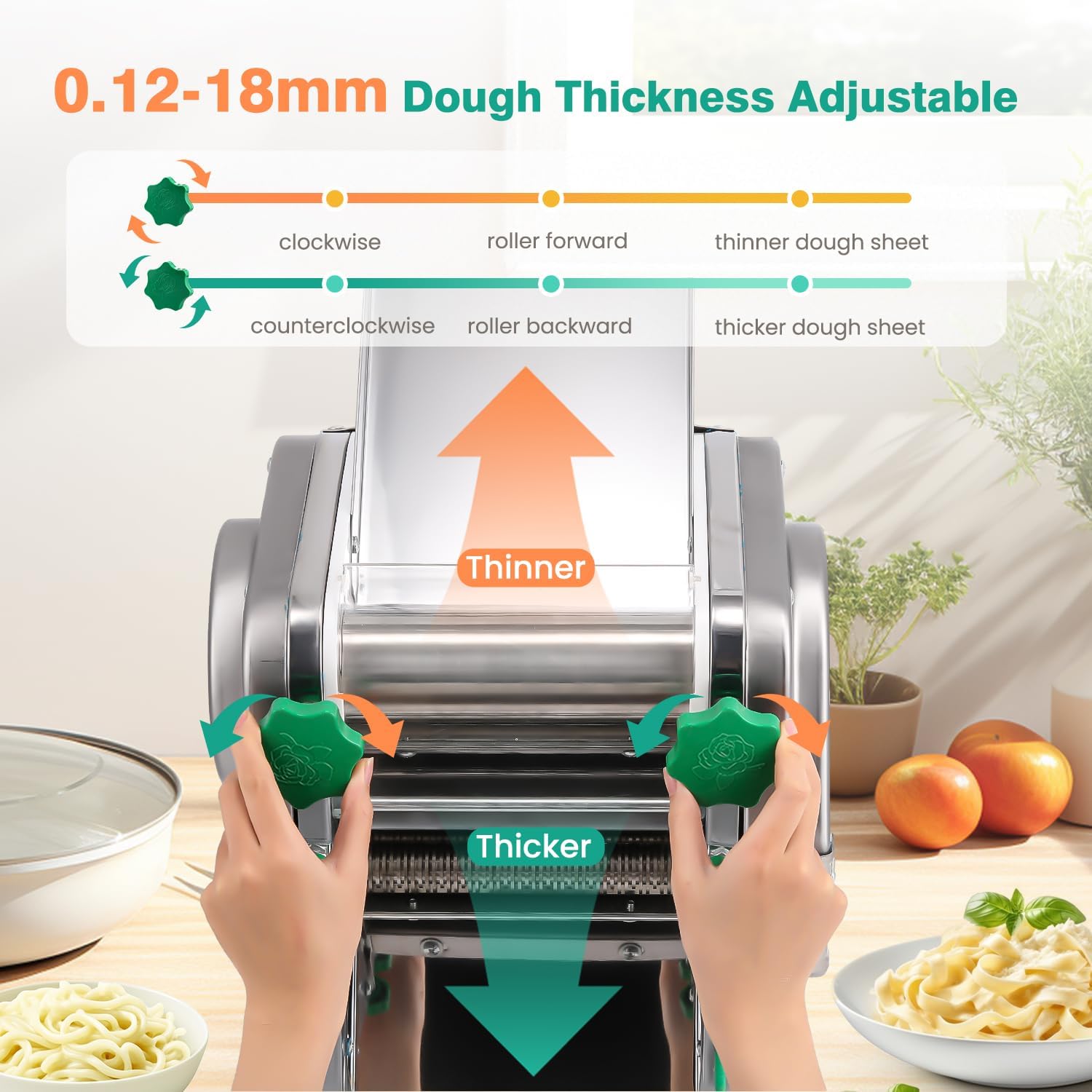 Newhai Commercial Electric Pasta Maker 2-in-1 Automatic Noodle Machine Thickness Adjustable 2mm 6mm Noodle Heavy Duty Dough Roller Pressing Machine, 750W