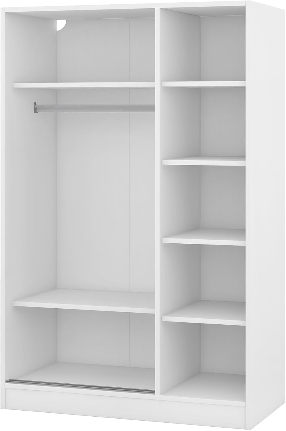 3 Doors Wardrobe Armoire Closet with Storage Shelves and Hanging Rail, Wood Shutter Bedroom Clothes Cabinet Organizer, White