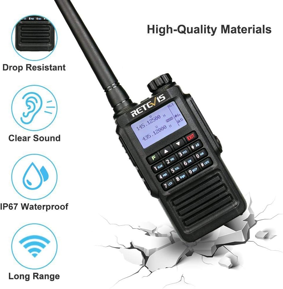 Retevis RT87 Two Way Radio Long Range,High Power IP67 Waterproof Walkie Talkie (6 Pack) with Six-Way Charger, Dual Band 128CH VOX