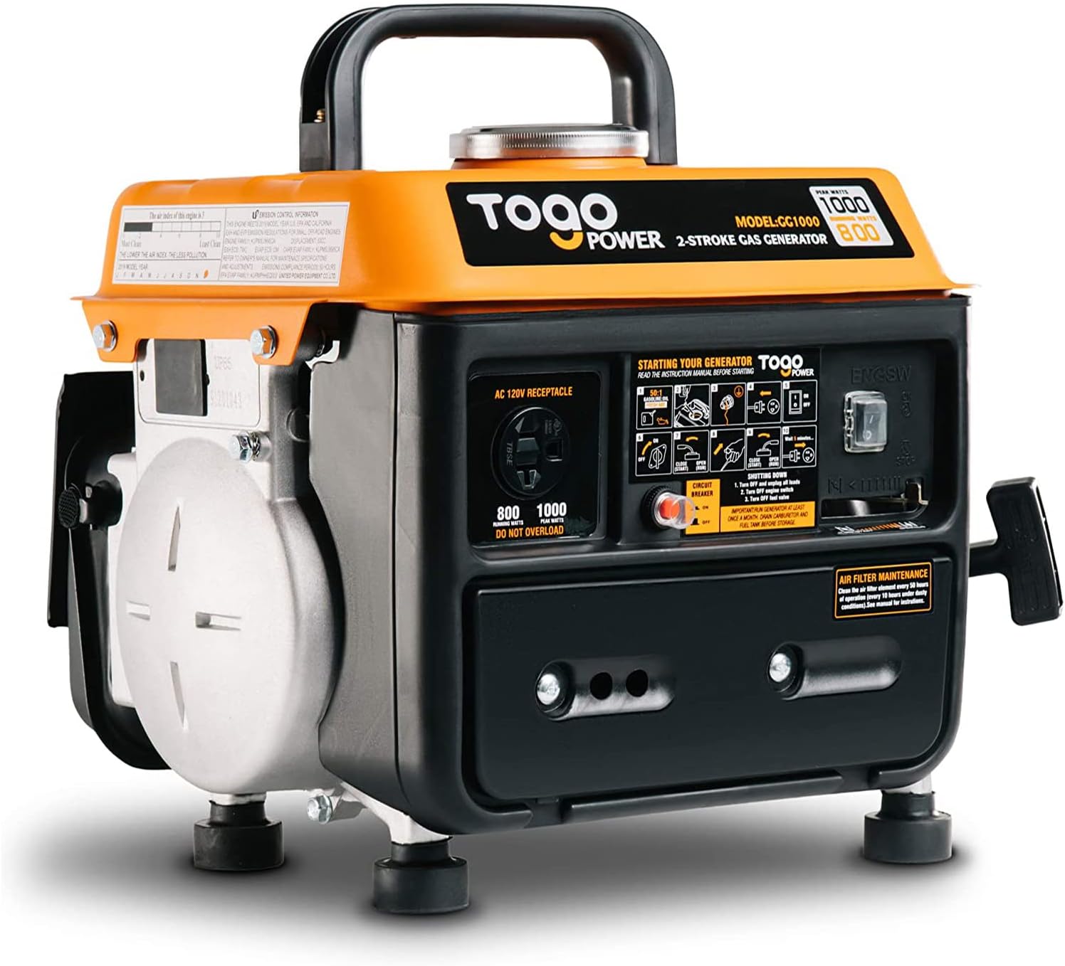TogoPower Portable Generator, 1000W Gasoline Powered Generator for Backup Home Use Camping Outdoors, CARB