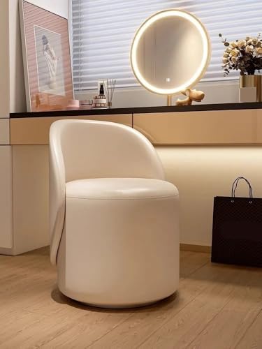 PU Leather Upholstered Dressing Stool, Vanity Stool with 360° Rotatable Base, Wood Frame Vanity Chair, Round Ottoman Foot Stool for Bedroom, Living Room, Entryway, Offices(Brown)