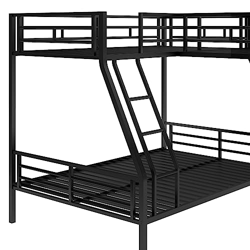 SOFTSEA Heavy Duty Metal Triple Bunk Bed, L Shaped Triple Bunk Bed with Desk, Bunk Beds Twin Over Full Size, Bunk Bed Frame with Guardrails and Ladder, No Box Spring Needed, Noise-Free, Black