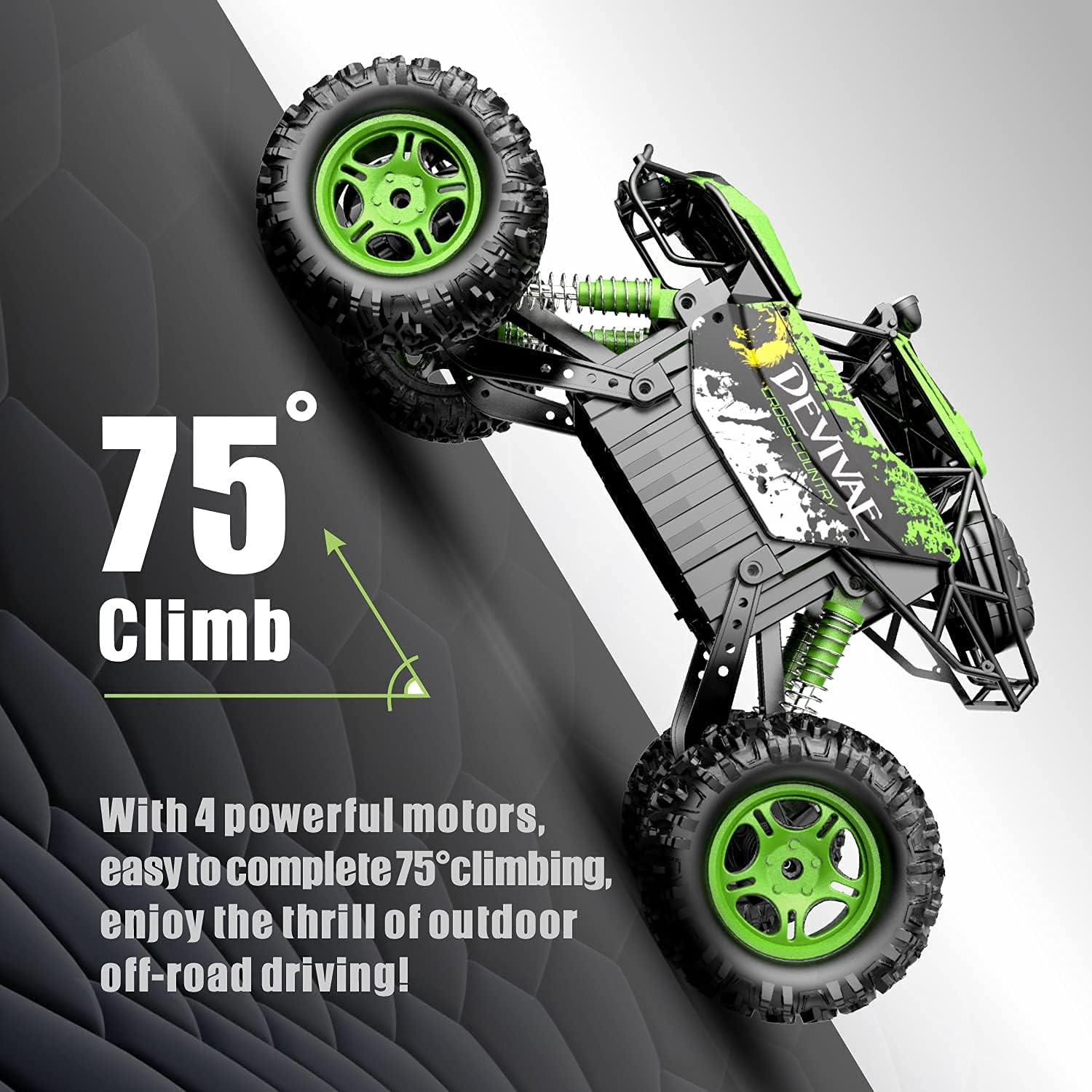 DEVIVAE RC Cars 2059 Remote Control Car for Kids Adults,1:12 All Terrain Monster Trucks for Boys, 4WD Off-Road 2.4GHz Rock Crawler,2 Batteries for 80Mins Play, RC Truck Electric Toy Gift for Boy Girl