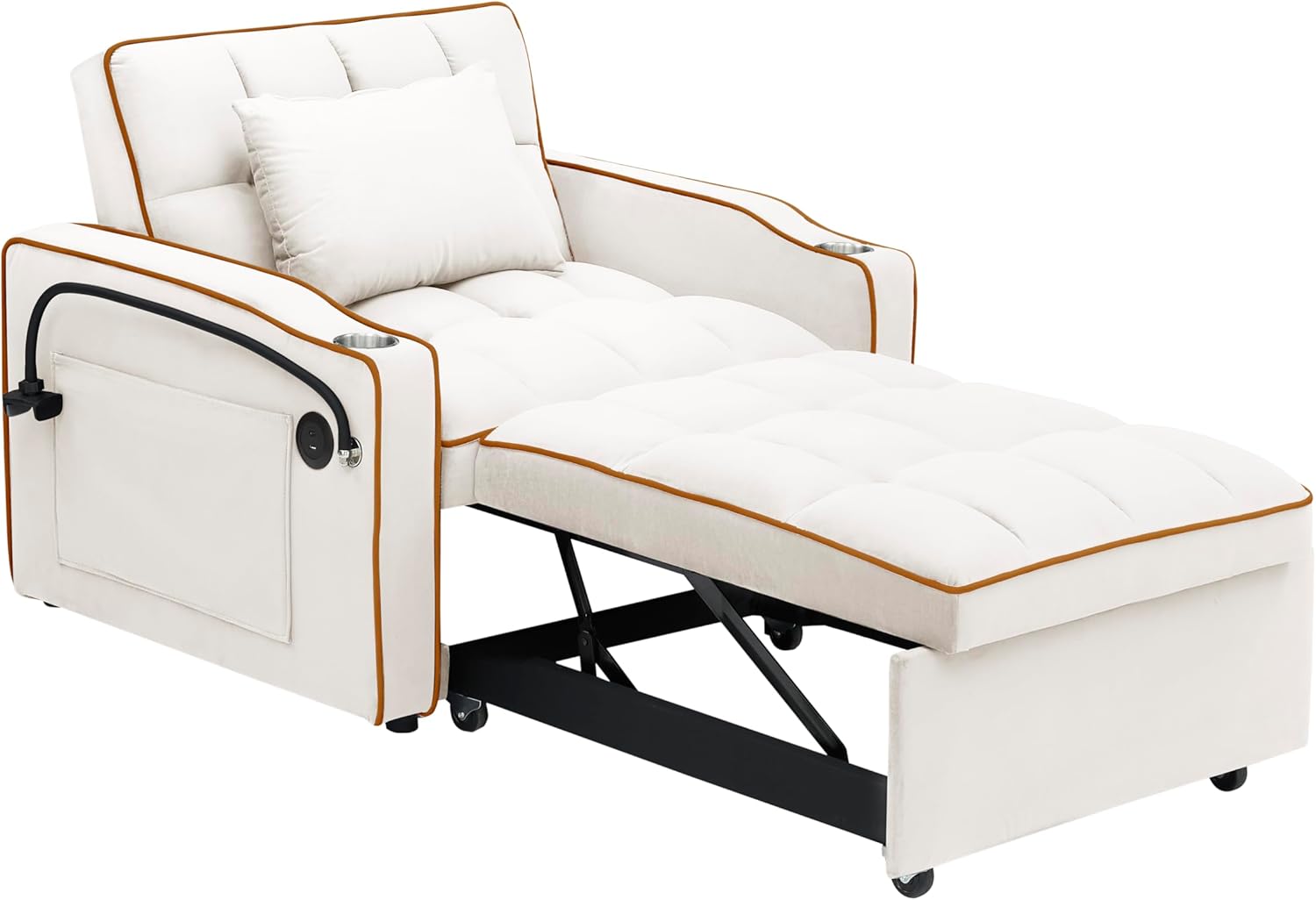 35" Twin Size Pull Out Sofa Bed Chair -3 in 1 Convertible Sleeper Chair Bed, Velvet Reading Armchair, Futon Recliner, Foldable Chaise Lounge Sofa with Pullout Bed, Small Couch for Living Room