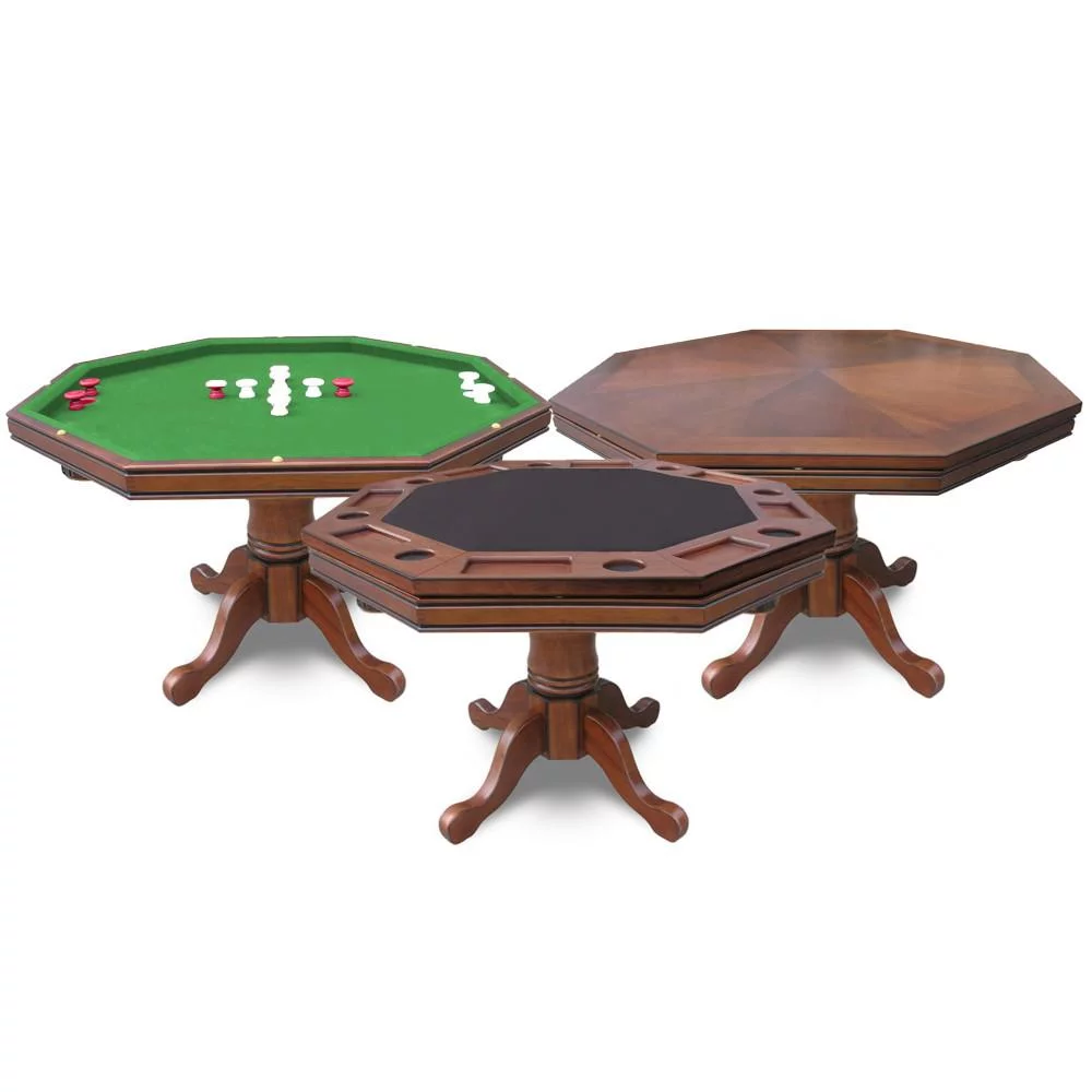 Blue Wave BG2366 Kingston Walnut 3-in-1 Poker Table with 4 Arm Chairs