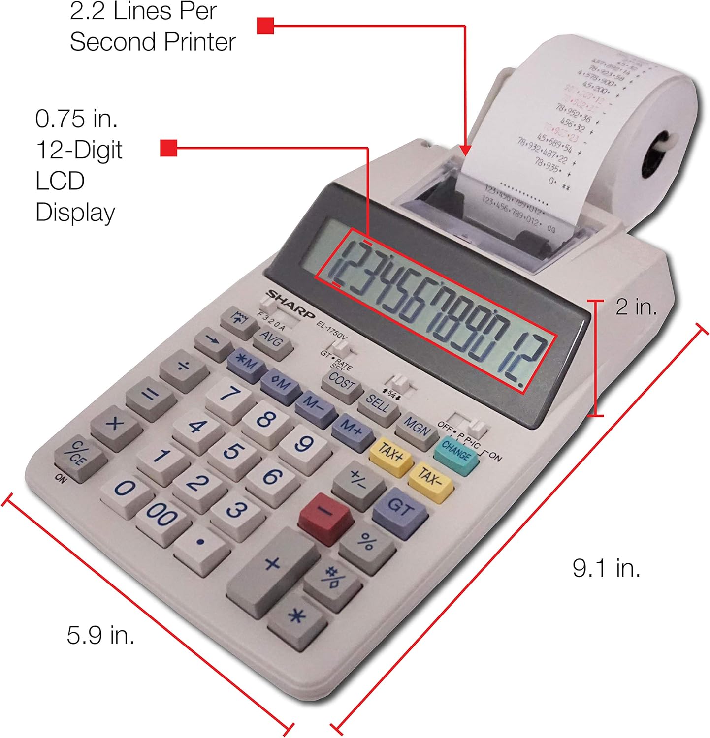 Sharp EL-1750V Two-Color Printing Calculator 2 Lines/Sec 3 Black/Red