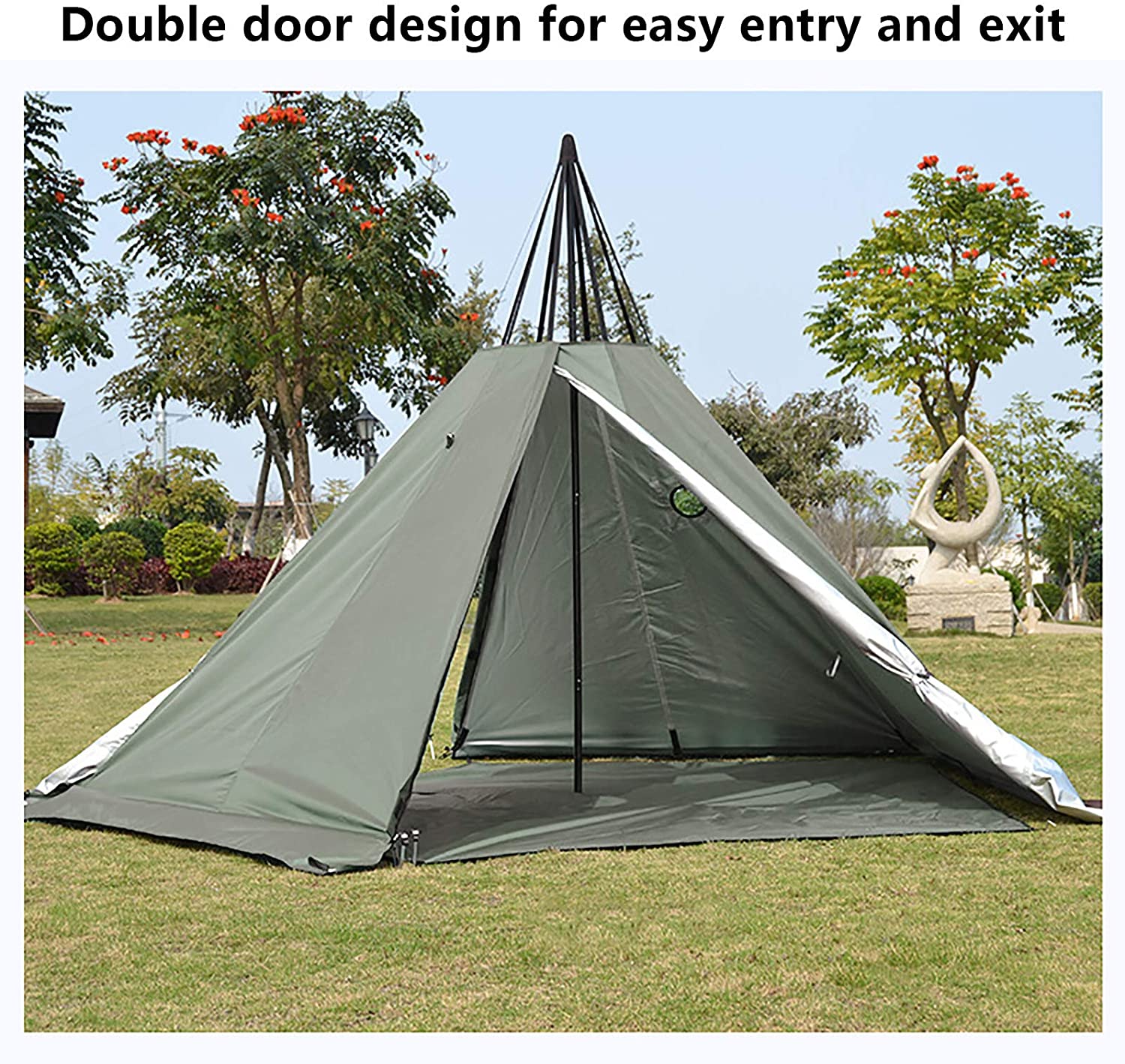 Fichiouy Tent Camping Teepee Tent 4 Season 2 Doors Hike Waterproof Tent Outdoor Reathable