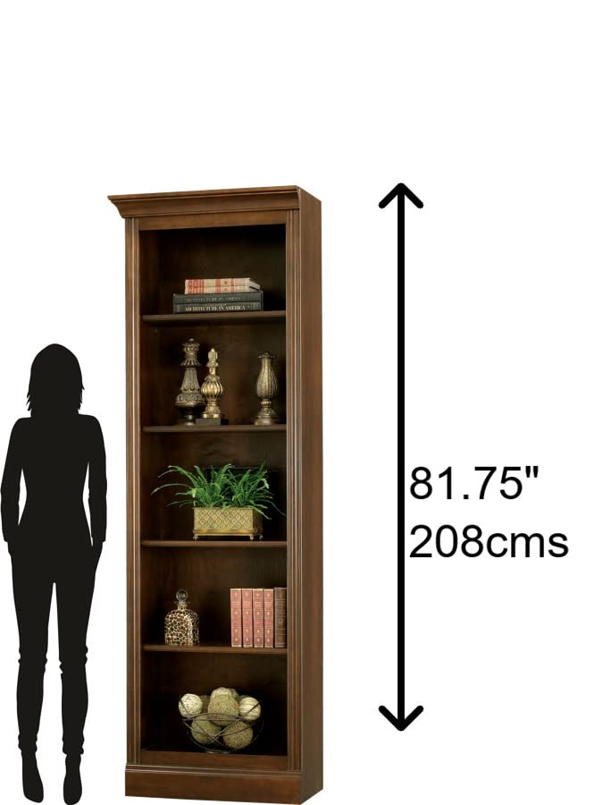 Howard Miller Oxford Tsui Wood Bookcase II 549352 – Saratoga Cherry Finish, Vertical Home Décor, Four Wood Shelves, Five Level Display Case, Adjustable Levelers