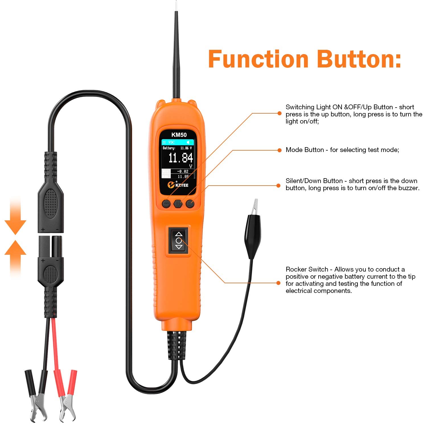 KZYEE KM50 Power Circuit Probe Kit, 12V 24V Automotive Circuit Tester Electrical System Tool, Frequency Duty Cycle Fuel Injection Circuit, AC DC Resistance Digital Voltage Tester, Short Finder