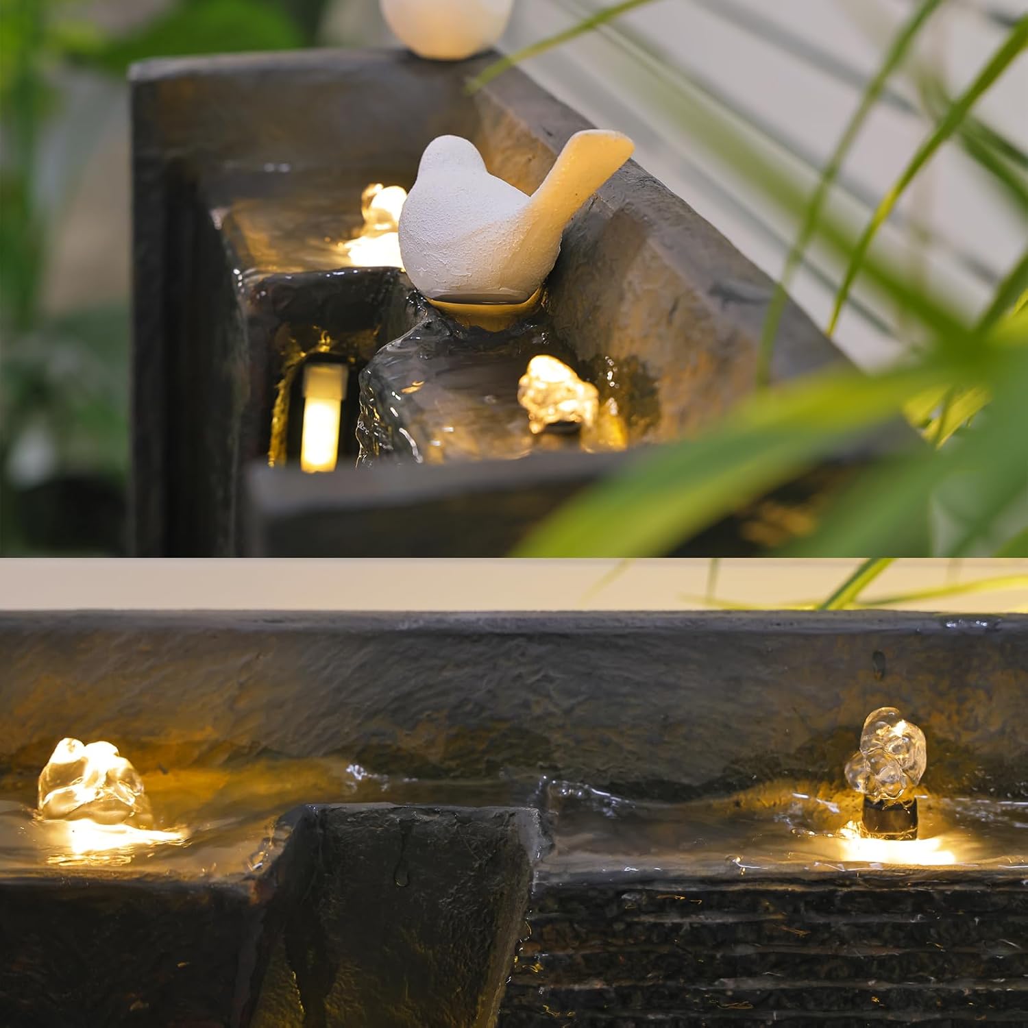 4.1ft Outdoor Water Fountain Garden Waterfall - Tall Modern Water Feature Fountains with LED Lights for Patio Yard Deck Porch Pool, Home Decor, (Rusty Dark Gray, 49 inch)