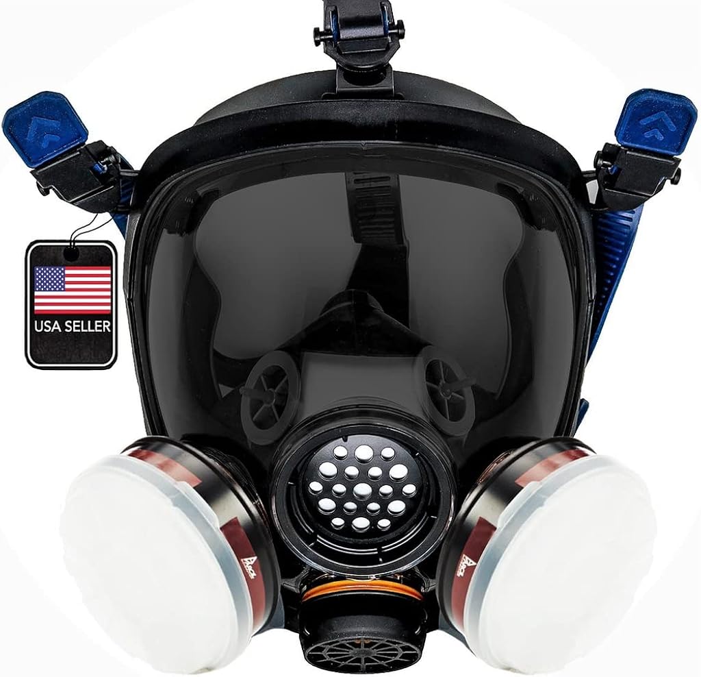 Full Face Organic Vapor, Chemical, & Particulate Respirator - 1 Year Manufacturer Warranty - Reusable Eye Protection Mask