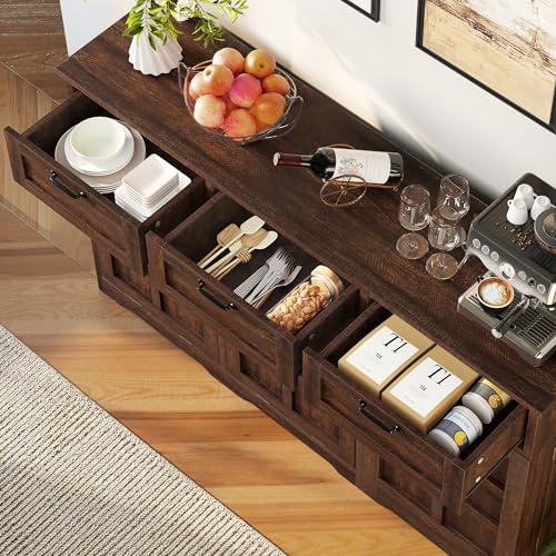 DWVO Double Trash Can Kitchen, Tilt Out Trash Can Cabinet with Drawers, Kitchen Island with Trash Can Storage, Hidden Trash Can Cabinet 20 Gallon, Laundry Hamper Cabinet, Brown Oak