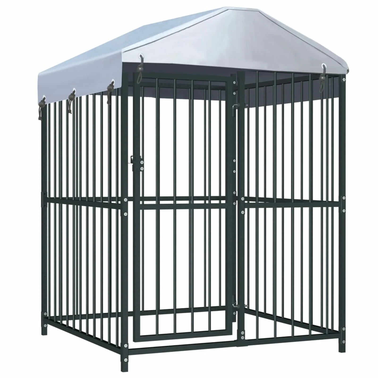 Dcenta Outdoor Dog Kennel Cage Heavy Duty Galvanized Steel Pet Run House with Shelter Cover Bar Sidewalls Fence Playpen for Backyard Garden 47.2" x 47.2" x 59 Inches (L x W x H)