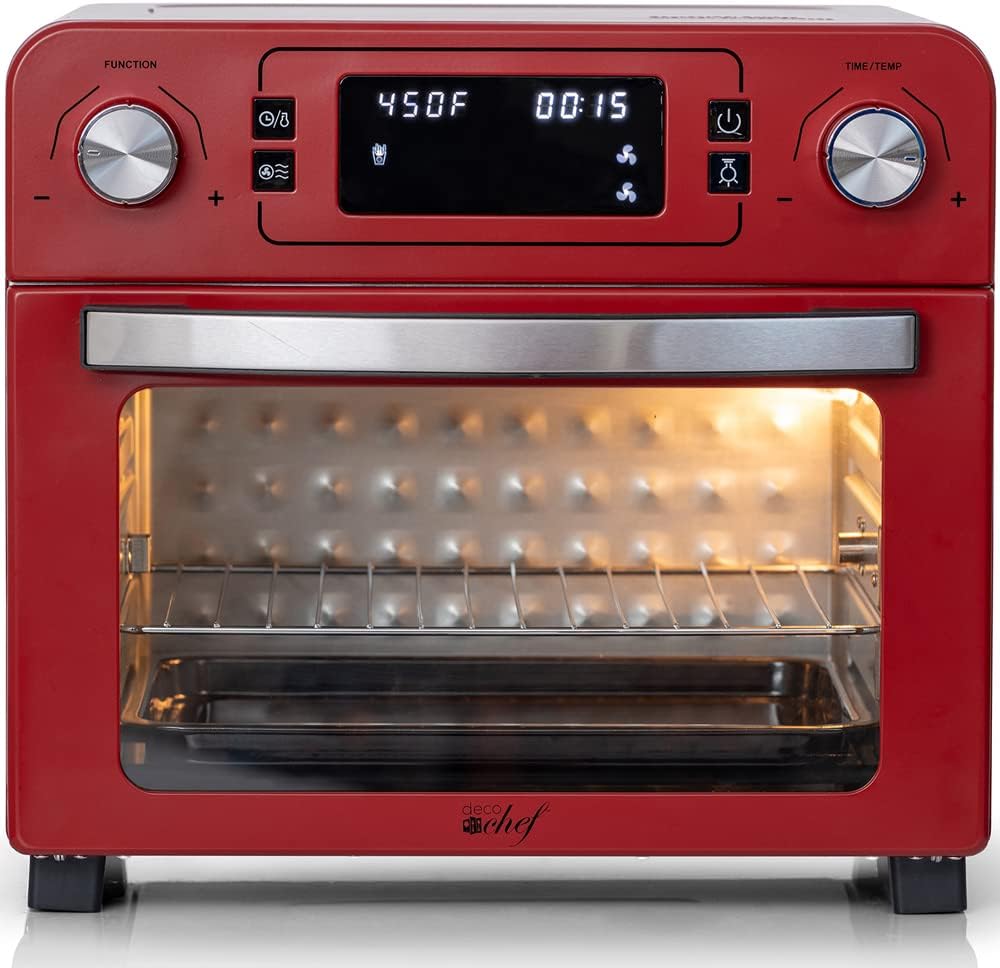 Deco Chef TQAIRRED 24QT Stainless Steel Countertop Toaster Air Fryer Oven Red (Renewed)