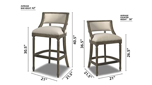 Jennifer Taylor Home Paris 26.5” Farmhouse Counter Height Bar Stool with Backrest, Dark Heathered Grey Linen